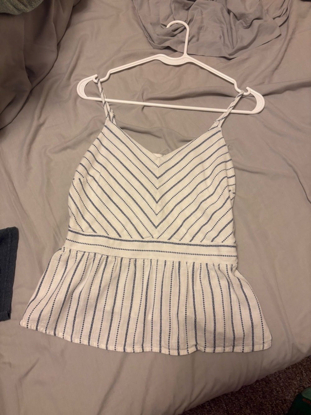 Striped V-Neck Peplum Cami in White and Navy